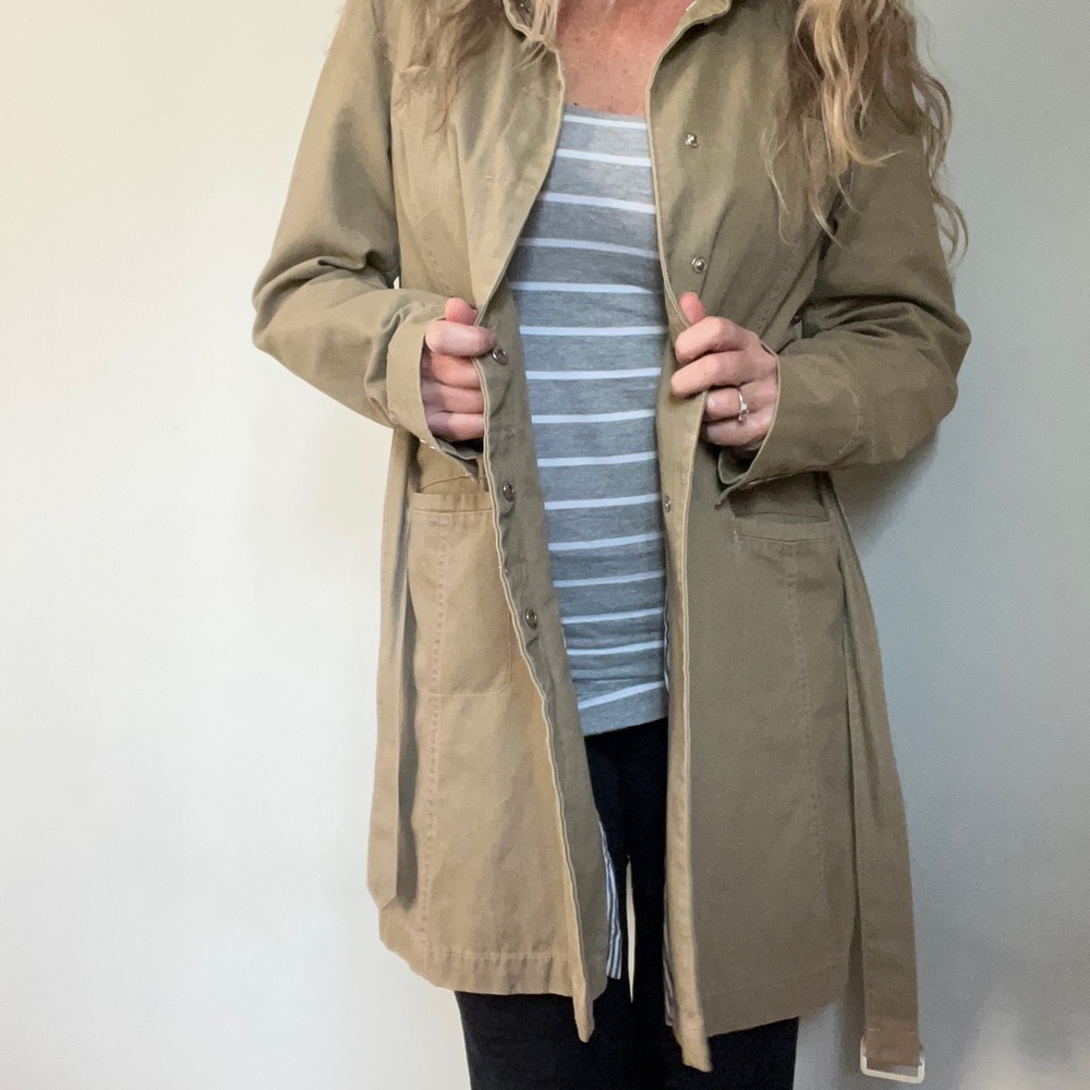 Radley Khaki Coat With Pink Stitching